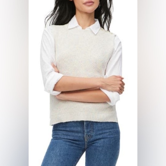 EUC Michael Stars Carol Vest Marled Crew Neck Size In Chalk Size Large - Picture 1 of 11